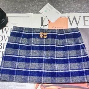 Miu Miu Navy and Gray Plaid Mini Skirt